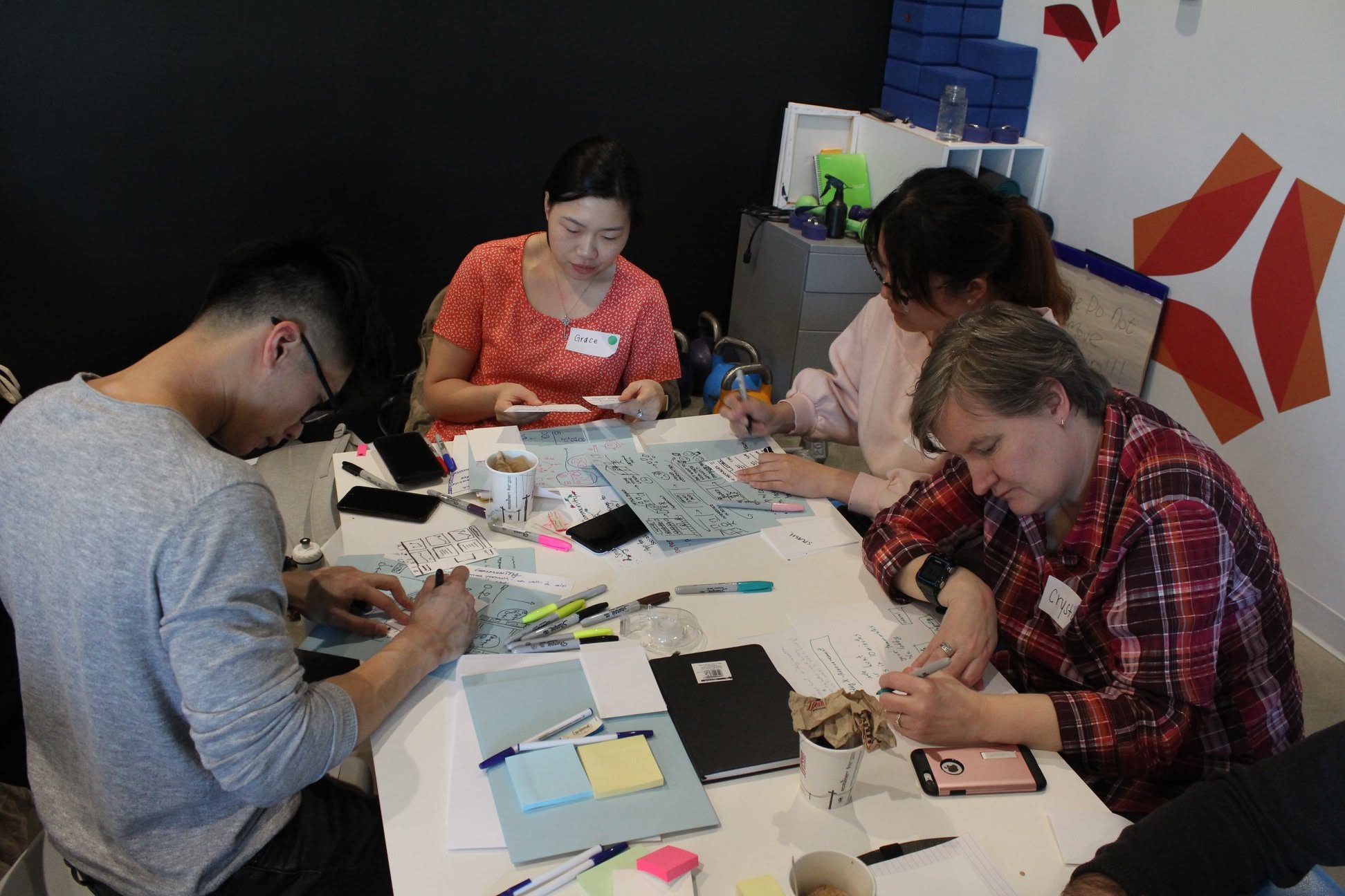 Participants working through design exercises